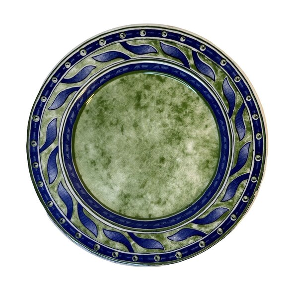 Pier 1 Imports Set-2 Versailles Ceramica Quadrifoglio Blue Green Luncheon Plates - Picture 6 of 12